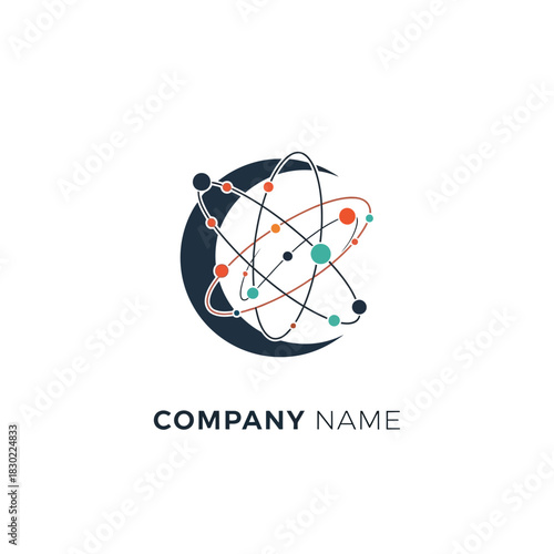 Abstract Atom Logo Design with Orbiting Electrons.