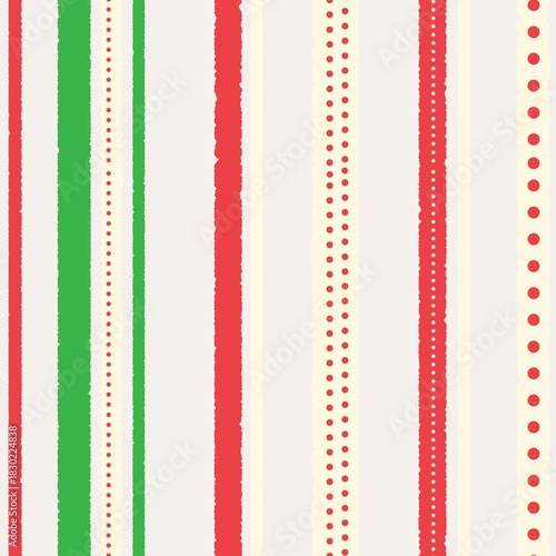 Seamless festive pattern with red and green stripes and dots