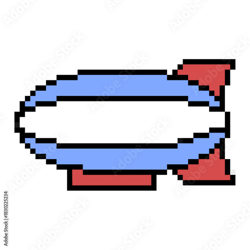 Pixel Blimp Vector Ideal for gaming, transport, travel, and aerial advertising graphics in a retro 8-bit style. Symbolizes air travel, slow transport, and advertising.