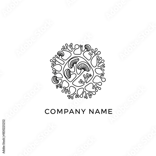 Elegant Mushroom Circle Logo Design with Intricate Root System.