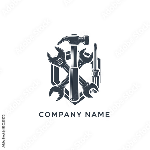 Hammer Wrench and Screwdriver Tools Emblem.