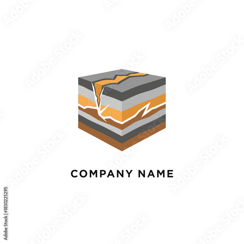Isometric Cube Depicting Earth Layers with a Gold Vein, Ideal for Geology or Mining Company Logo.