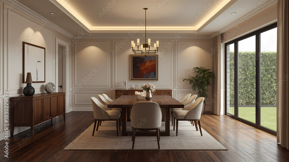 Fototapeta premium modern dining room with warm light