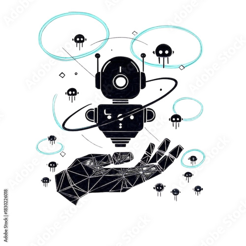AI and Human Interaction / Robot in Hand Artificial Intelligence, Robotics, Human, Hand, Connection, Future, Tech, Digital, Machine, Innovation, Concept, 4.0
