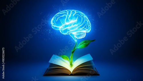 Wallpaper Mural Conceptual brain growing from book open learning education knowledge wisdom Torontodigital.ca