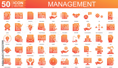 management icon collection set. Containing project, system, Document, Data Analysis, Capital, project management icon