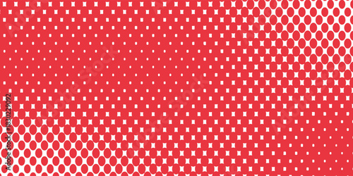 Red color halftone gradient texture. Vanishing cartoon polka dot background. Repeating dotted gradation pattern. Fading comic pop art overlay backdrop. Raster halftone effect wallpaper. Vector