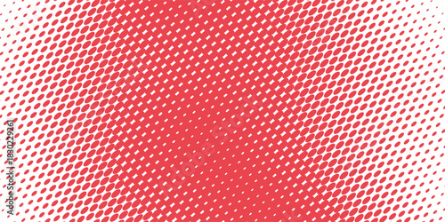 Red color halftone gradient texture. Vanishing cartoon polka dot background. Repeating dotted gradation pattern. Fading comic pop art overlay backdrop. Raster halftone effect wallpaper. Vector