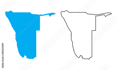 Namibia country map. Map in various outline and blue silhouette styles