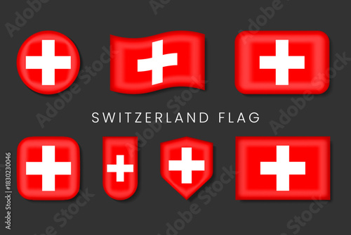 Switzerland Flag Glossy Icons — Red Cross National Badge Vector Pack