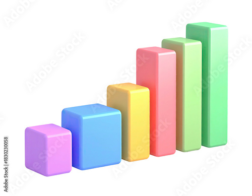 Pastel bars of varying heights. 3D render. Isolated