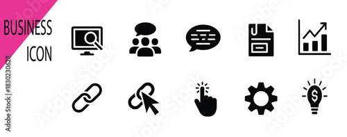 business and technology icons, including communication bubbles, interaction arrows, settings gears, organizational symbols, and clean vector elements suitable for apps, dashboards, websites, and corpo