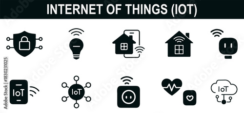 Internet of Things (IoT) smart home black icon set