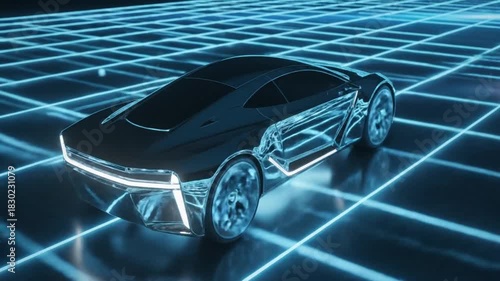 Futuristic Electric Vehicle Design A Sleek, Modern Concept of Transportation, Featuring Illuminated Lines and Cutting-Edge Technology for an Advanced Driving Experience