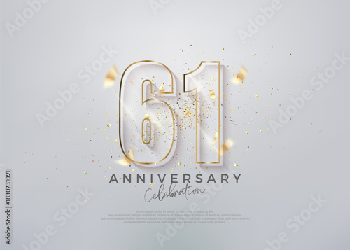 Modern number 61st with unique glass numerals. premium vector for celebration design. Premium vector for poster, banner, celebration greeting.