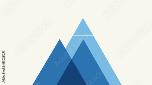 Azure Mountain Peaks: A minimalist composition of abstract geometric mountain peaks, rendered in shades of blue, against a simple backdrop. Evoking a sense of serenity.