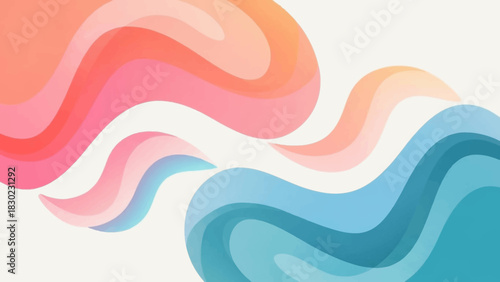 Abstract wavy colorful shapes flowing across a white background, creating a dynamic and modern graphic design.