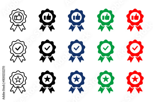 Quality control icon set. Certified, quality management, quality policy, production, standard, product, evaluation icons. Set vector of standard quality icons with different style