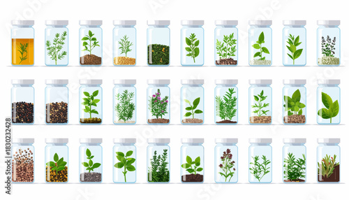 Botanical Bliss Herbs and Spices Beautifully Preserved in Glass Jars, Perfect for Culinary Arts, Herbal Remedies, or a Touch of Natural Elegance