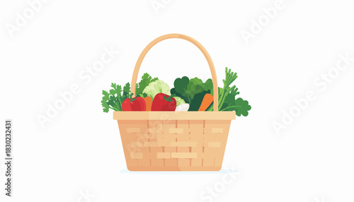 Freshly Harvested Vegetables Overflowing from Rustic Basket, Vibrant Peppers, Greens, Carrots, and Cauliflower for Healthy Eating and Farm Fresh Lifestyle