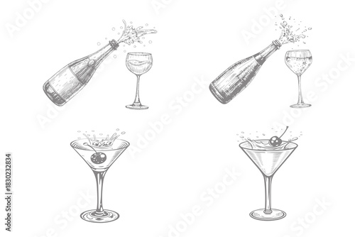 alcohol drinks glass with splash drinks vector illustration. vintage style Holiday design elements. Eps 10