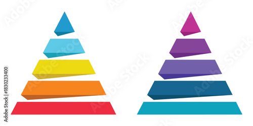 Colorful pyramid chart infographic with segmented levels, hierarchy structure, business data visualization and marketing concept. Levels of triangular pyramid. Triangle pyramid icon