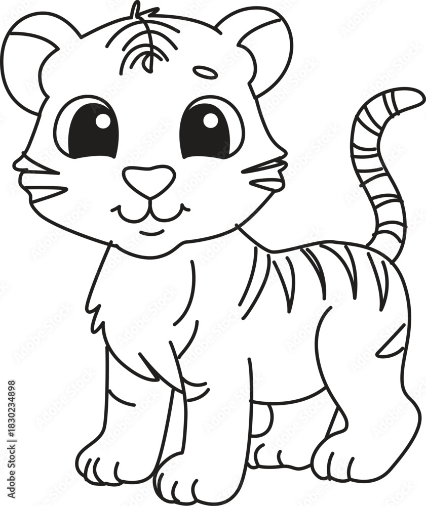 Fototapeta premium Standing tiger cub outline designed for coloring tracing and early learning activities perfect for preschool