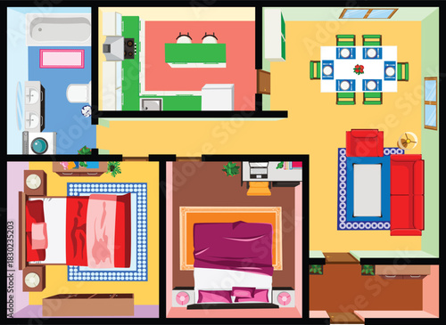 Top View Floor Plan Interior Design Stock Vector
