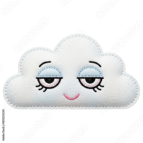 Cute plush white cloud character with sleepy relaxed expression on transparent background