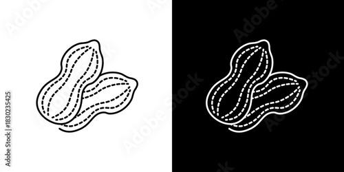 Simple line art illustration of two peanuts in shells, an iconic graphic for healthy snacks, food allergens, or natural ingredients, ideal for minimalist design