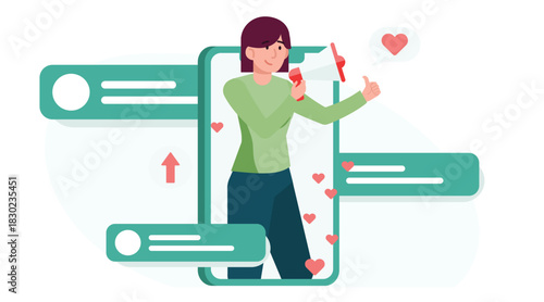 Influencer Engaging with Audience on Social Media Platform via Smartphone.