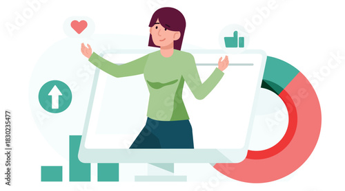 Woman in Digital Marketing Campaign with Social Media Engagement.