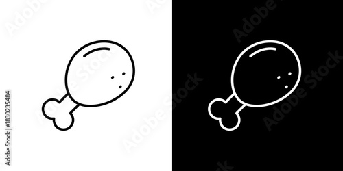 Food icon of a fried chicken drumstick, presented in both black and white versions for versatile design applications