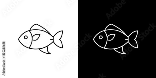 Fish Icon Set Monochrome Designs on Contrasting Backgrounds, Perfect for Web and Print