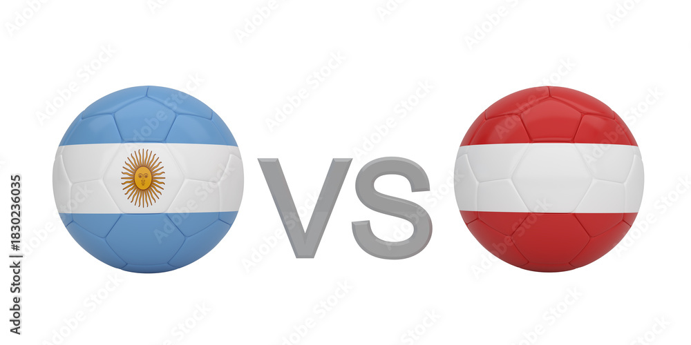 Naklejka premium 3D soccer balls representing Argentina vs Austria, a concept for international sports competition