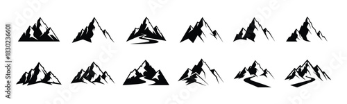 Black and White Mountains Silhouettes Landscape Set