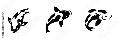 Collection of swimming koi carp icons symbolizing fortune and serenity
