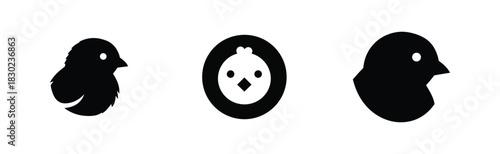 Adorable Chick Icons Cute Black and White Bird Illustrations
