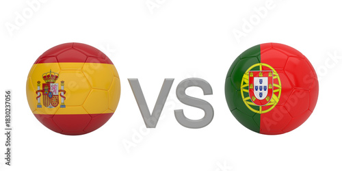 Football match confrontation between Spain and Portugal national teams with flags on soccer balls Free Download Football match confrontation between Spain and Portugal national teams with flags on soccer balls - GFXLoad