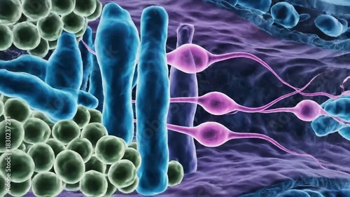 Microscopic view of seminiferous tubule structure with Sertoli cells and developing sperm cells