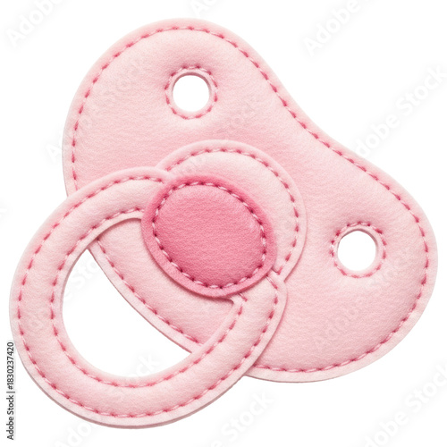 Cute pink felt fabric baby pacifier applique patch element on transparent background