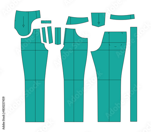 Jeans pant sewing pattern vector template technical design by adobe illustrator.