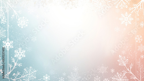 A decorative frame graphic blending winter and spring elements, featuring soft snowflake patterns around the top transitioning into delicate pastel blossoms at the bottom. Light gradients