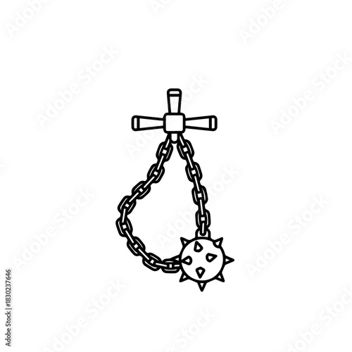 Medieval Spiked Flail Weapon Line Art Icon