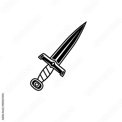 Black and White Dagger Icon Illustration