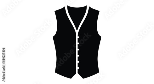 A simple black vest design presented as a striking graphic image silhouette
