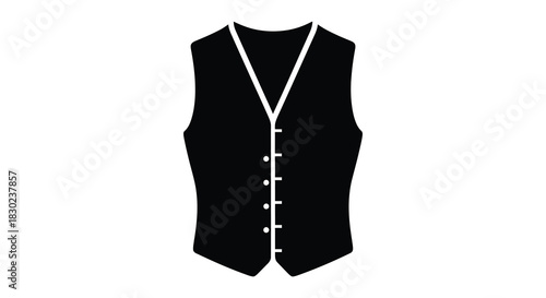 A simple black waistcoat design with a v neck and buttoned front a classic silhouette