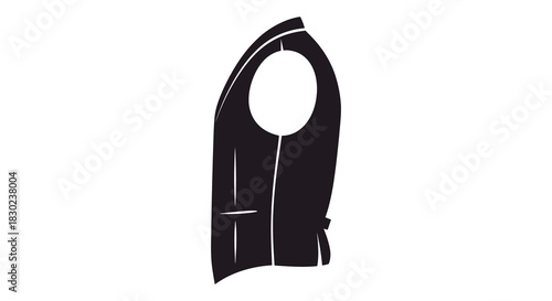 A striking black garment outline representing a vest or similar clothing item silhouette