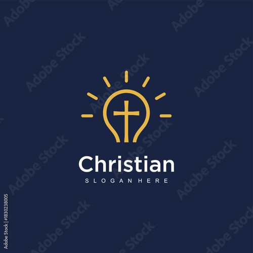 Bible book church with lightbulb idea logo design icon inspiration
