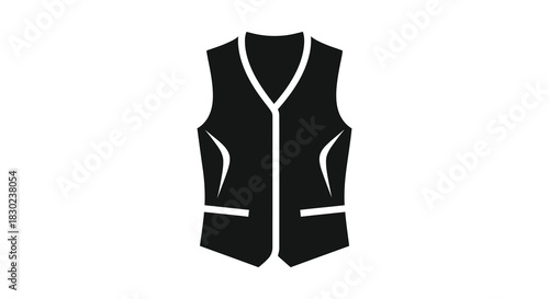 A simple black vest design shown as a flat graphic with a distinct silhouette
